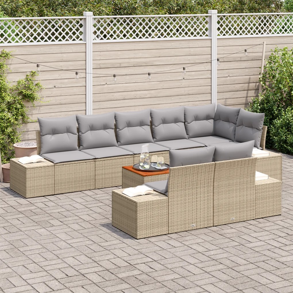 Conjunto de Sofá de Jardim com Almofadas Bege Rattan Polímero Acácia