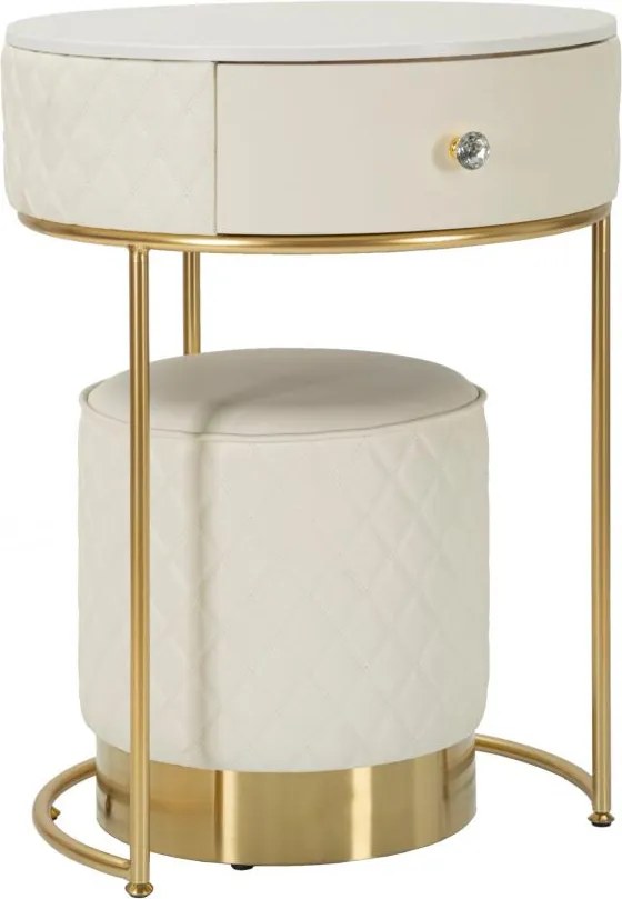 Toucador Alto Sharon com Puff - Madeira e MDF Branco com Detalhes Dour