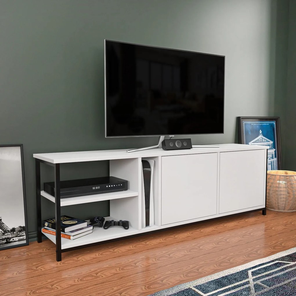Móvel TV Stand Primrose – Preto e Branco – 160 cm x 35,3 cm x 50,8 cm
