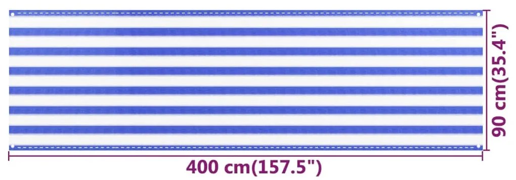 Tela de varanda 90x400 cm PEAD azul e branco