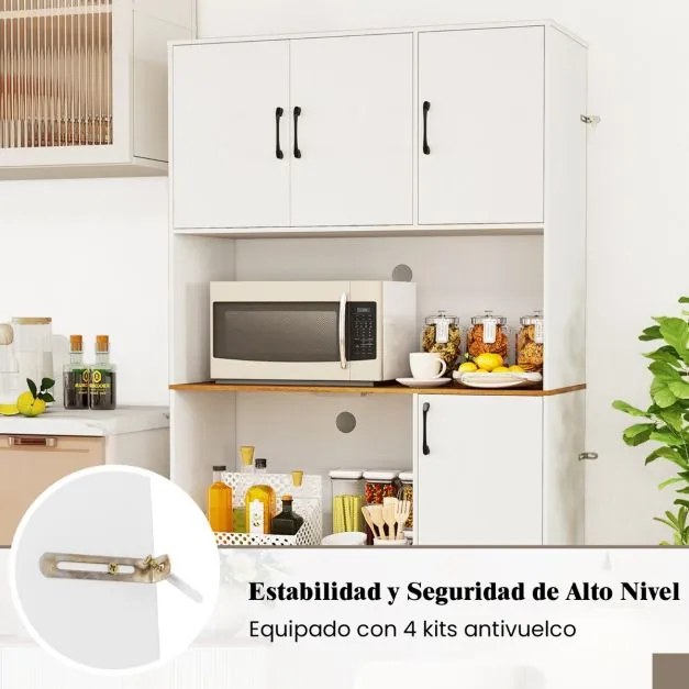 Armário de armazenamento Cozinha 100 x 40 x 180 cm com tomada elétrica 4 armários Compartimento aberto Branco