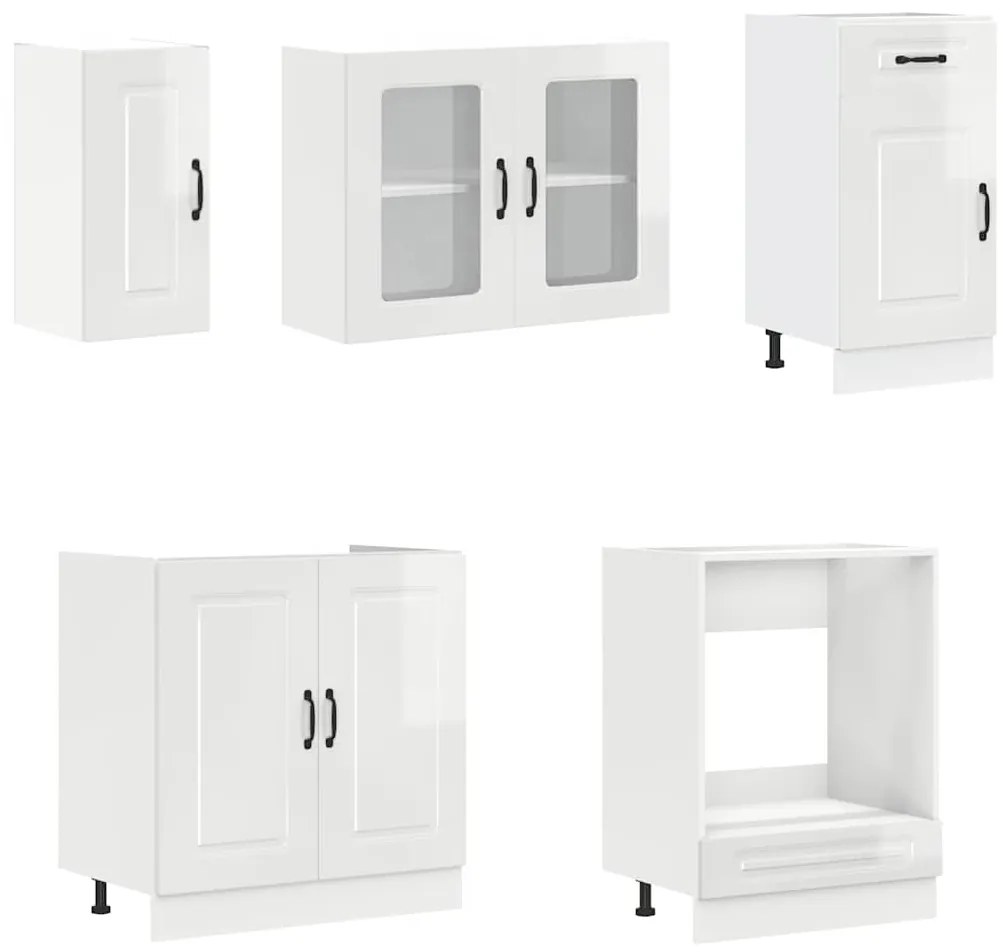 8 peças armário de cozinha conjunto Kalmar branco brilhante