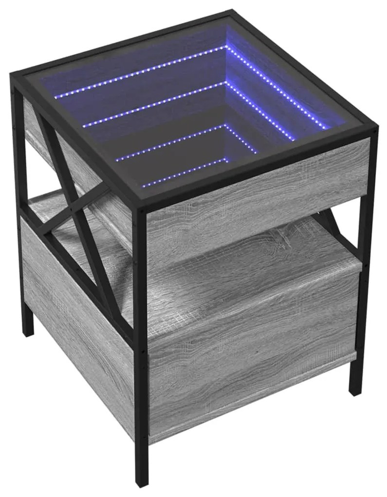 Mesa de cabeceira c/ LED Infinity 40x40x51 cm cinzento sonoma