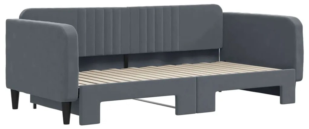Sofá-cama com gavetão 90x190 cm veludo cinzento-escuro