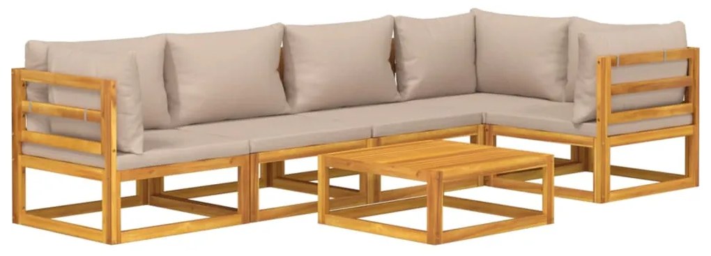 6pcs conj. lounge jardim madeira c/almofadões cinza-acastanhado