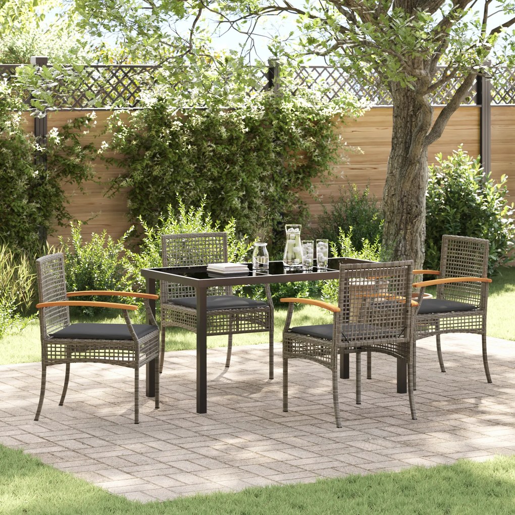 Conjunto de Jantar de Jardim 5 Peças com Almofadas Cinza Vime PE