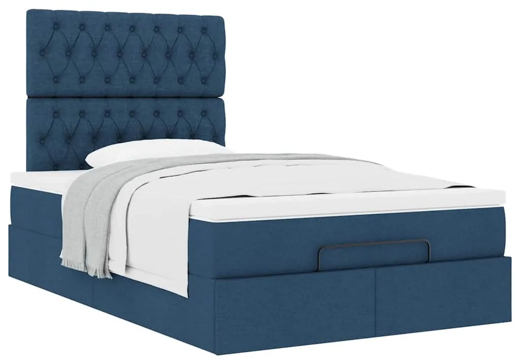 Estrutura de cama otomana com colchão 120x190 cm tecido azul