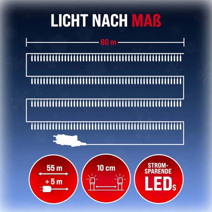 Corrente luminosa de Natal com controlo remoto de 60 m Multicolorido + Preto