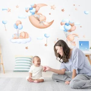Papel de parede autoadesivo para a parede - Coelhinhos nas nuvens para rapazes