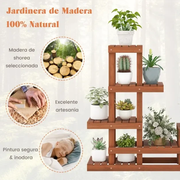 Estante de madeira de 6 níveis para plantas com flores Estante decorativa de canto em escada de 6 níveis para jardim Varanda exterior 90 x 25 x 91,5 c