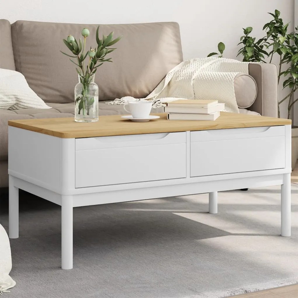 vidaXL Mesa de centro FLORO 99x55,5x45 cm madeira pinho maciça branco