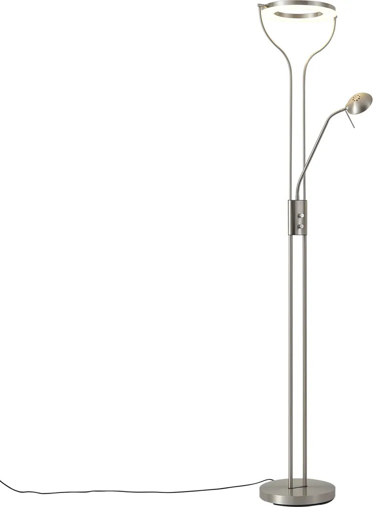 Candeeiro de pé moderno em aço com braço de leitura, incluindo LED e dimmer - Divo