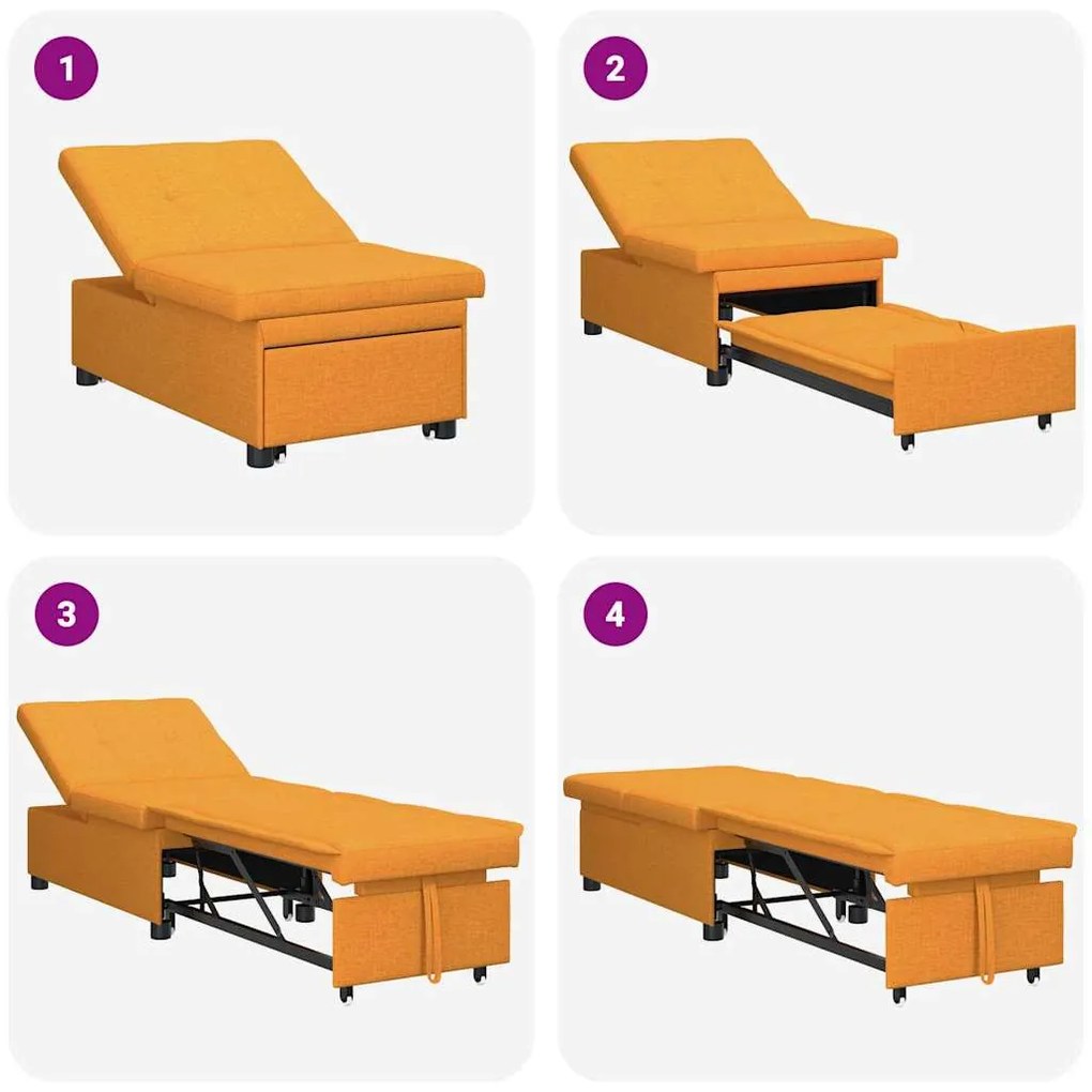 Sofá-cama 3 em 1 com design retrátil em tecido amarelo escuro