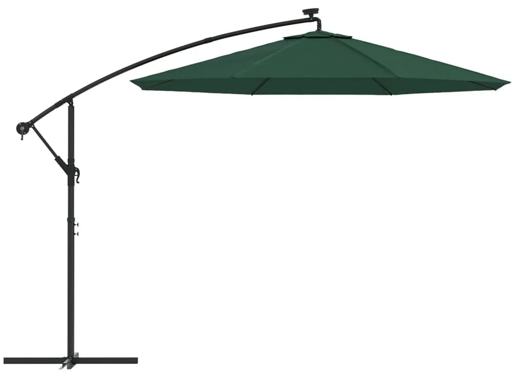 Guarda-sol suspenso c/ iluminação LED 300 cm verde mastro metal