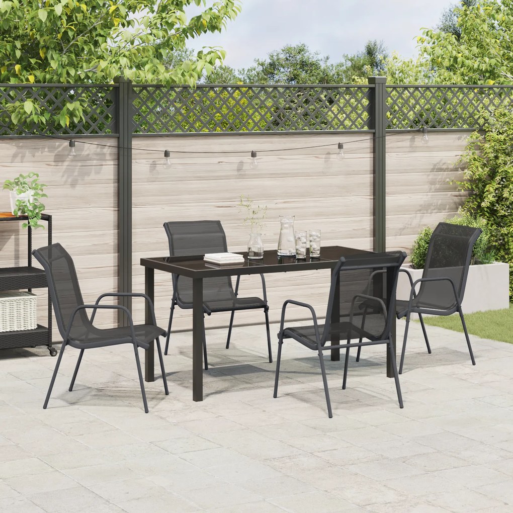Conjunto de Jantar de Jardim 5 Peças Preto Textilene e Aço