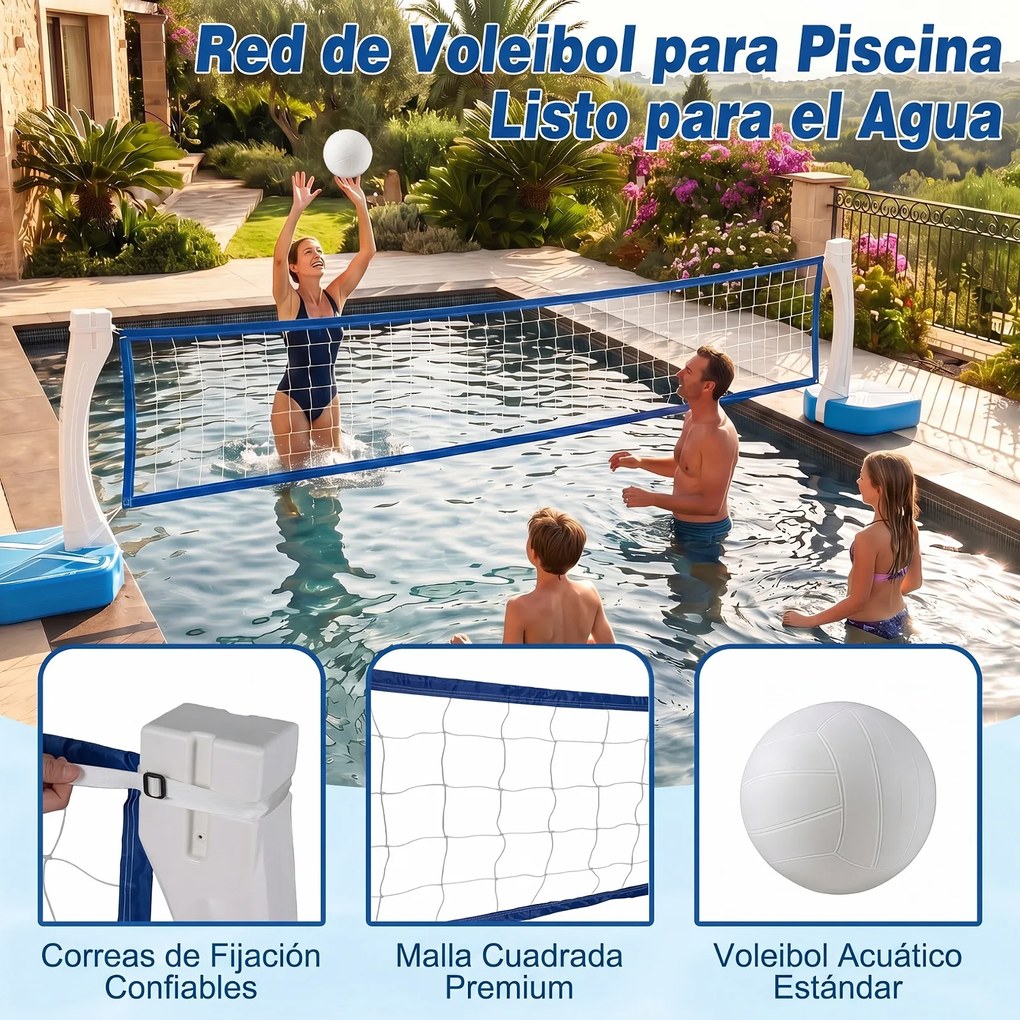 Conjunto de Basquetebol e Voleibol para Piscina, 60 x 46 x 131,5 cm, Base Enchível, Azul+Branco