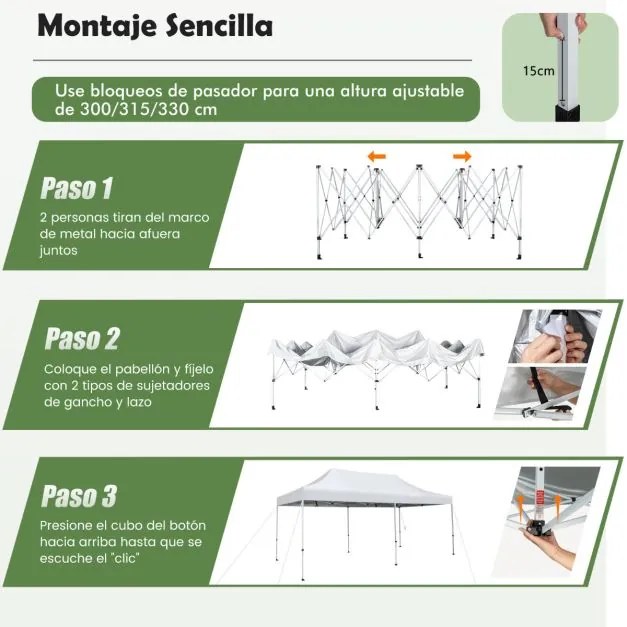 Tenda 3 x 6 m dobrável Pop-up UPF 50+ instantâneo sobre rodas Tenda impermeável para casamentos Festas Campismo Branco