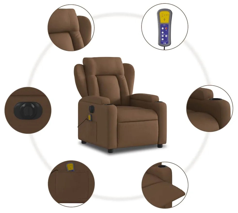 Poltrona de massagens reclinável elétrica tecido castanho