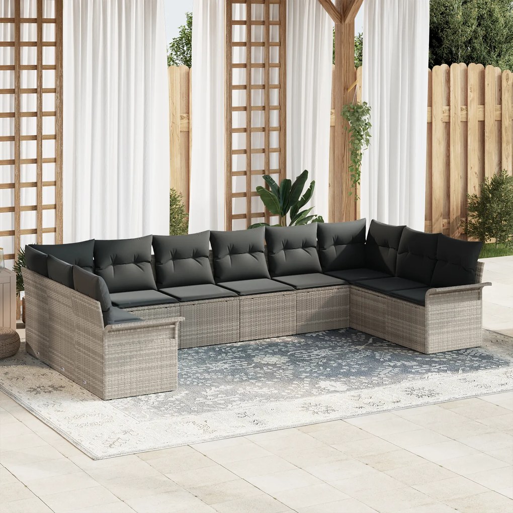 Conjunto de Sofá de Jardim vidaXL com 10 Peças e Almofadas Cinza Claro