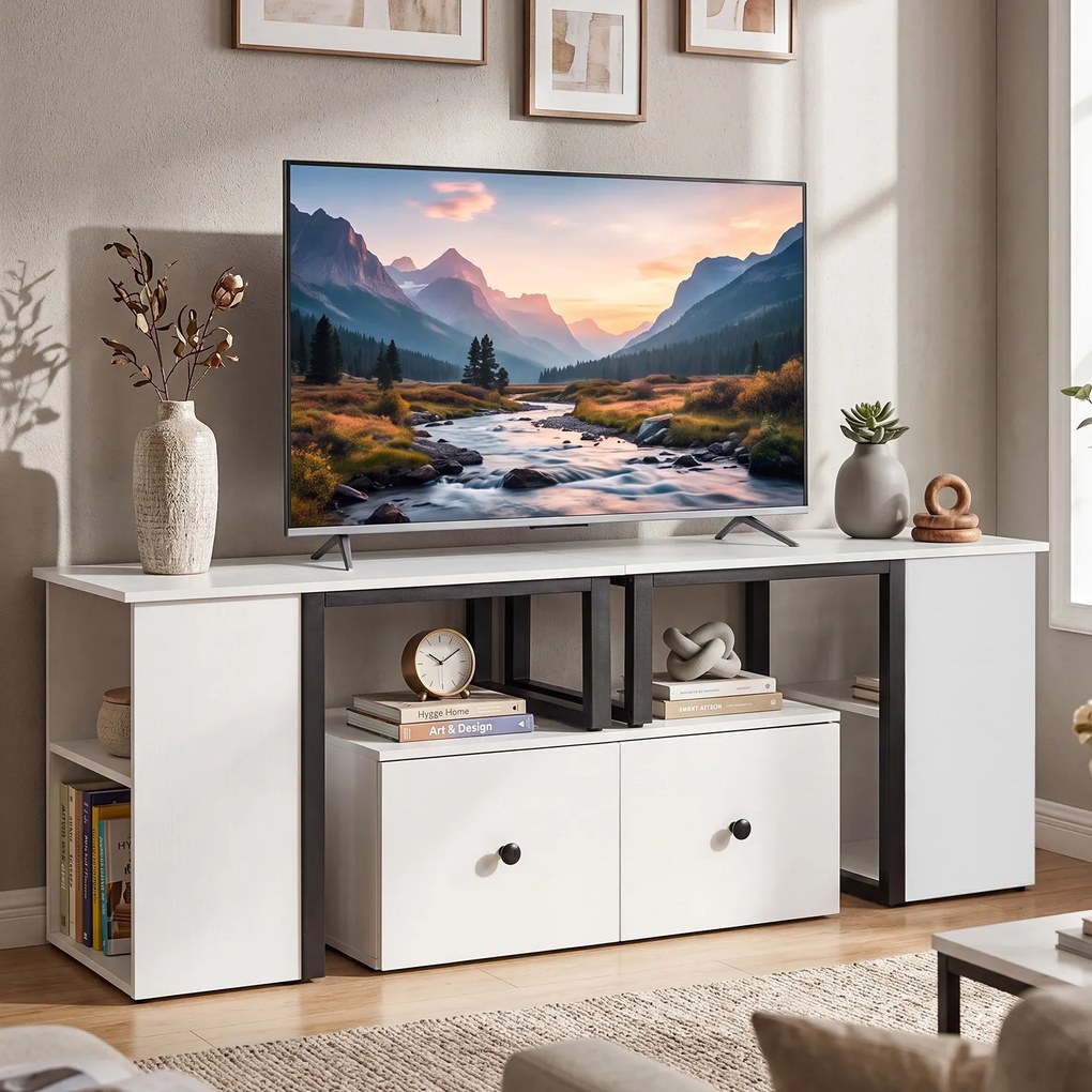 Conjunto de 3 Móveis de TV Modulares, 140 x 30 x 50 cm, Disposição Personalizável, Branco