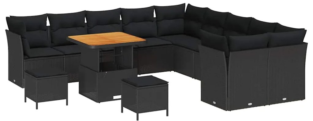 Conjunto de Sofá de Jardim com 13 Peças e Almofadas Pretas em Rattan e