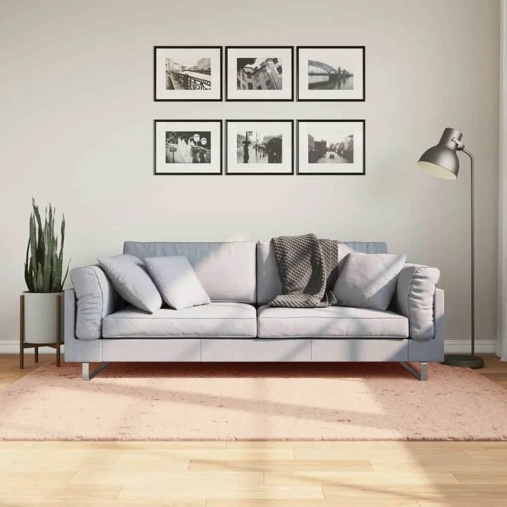 vidaXL Tapete pelo curto macio e lavável HUARTE 140x200 cm rosa-pálido