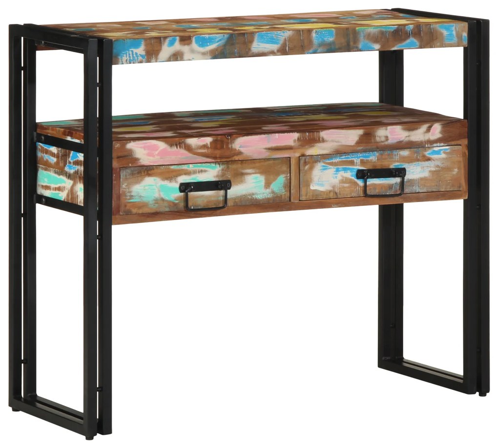 Mesa de Apoio vidaXL Multicolorida 90x33x75 cm em Madeira Recuperada e Metal