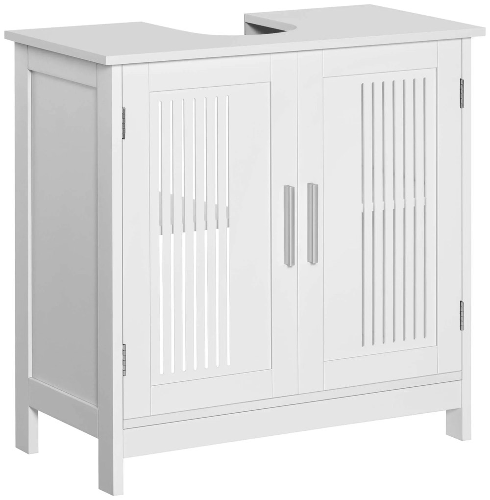 Kleankin Móvel para Lavatório Armário Casa de Banho de Chão de Madeira com 2 Portas Ventiladas e Prateleira Interior Ajustável Moderno 60x30x60 cm Branco