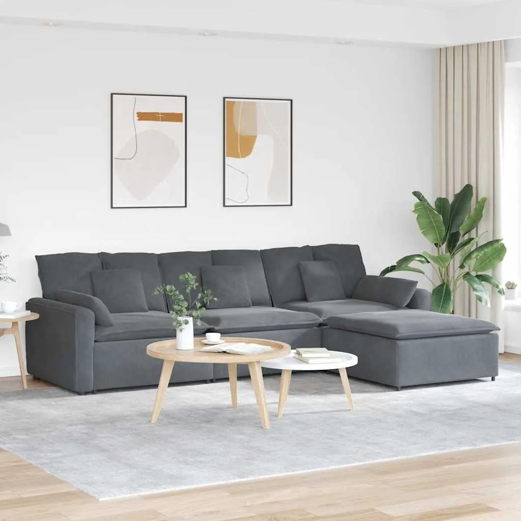 vidaXL Sofá modular com pufes e almofadas cinzento-escuro