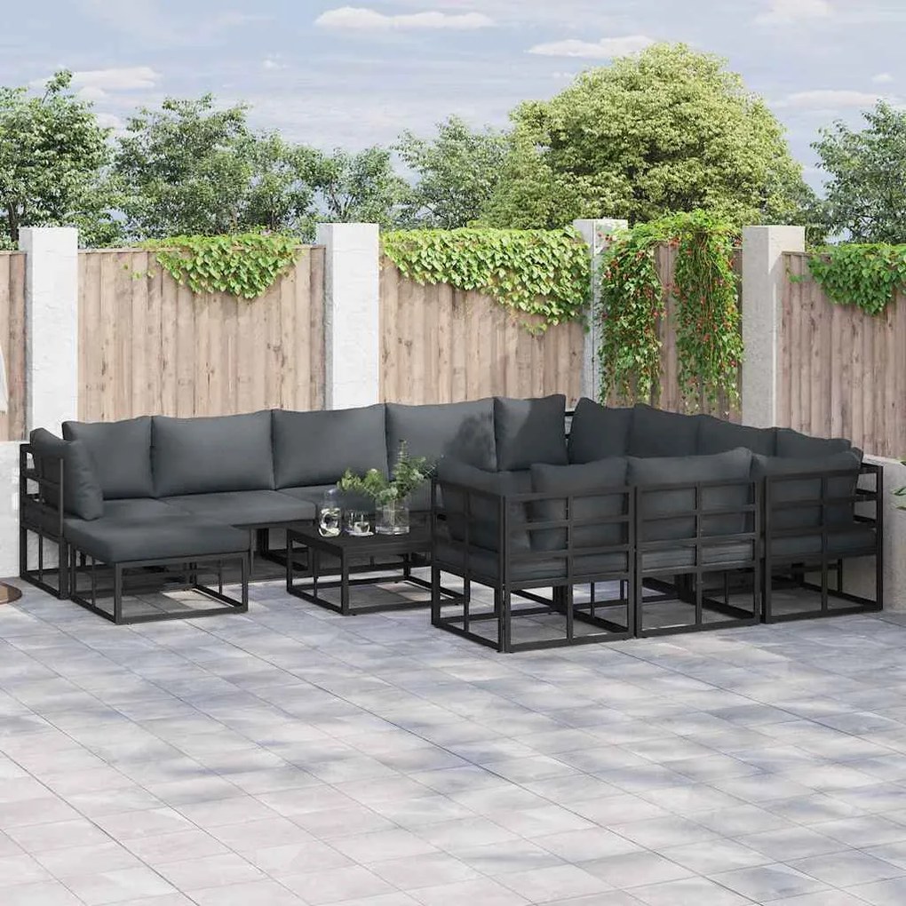 vidaXL Conjunto de Sofá de Jardim 12 pcs Preto 71.5 x 71.5 x 71 cm