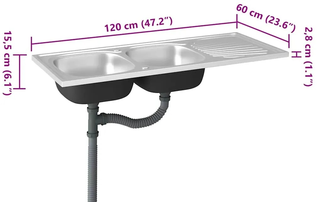 Lava-louça cozinha + cuba dupla aço inox prateado