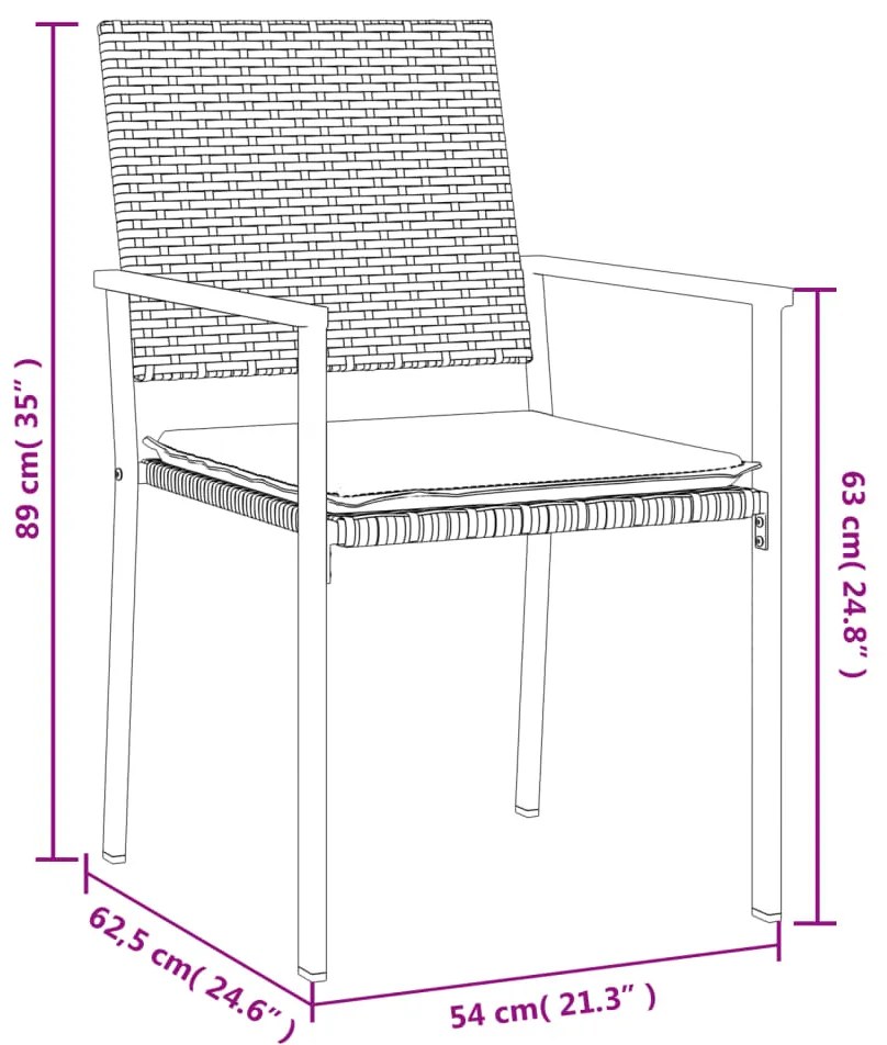 3 pcs conjunto de jantar p/ jardim c/ almofadões vime PE e aço