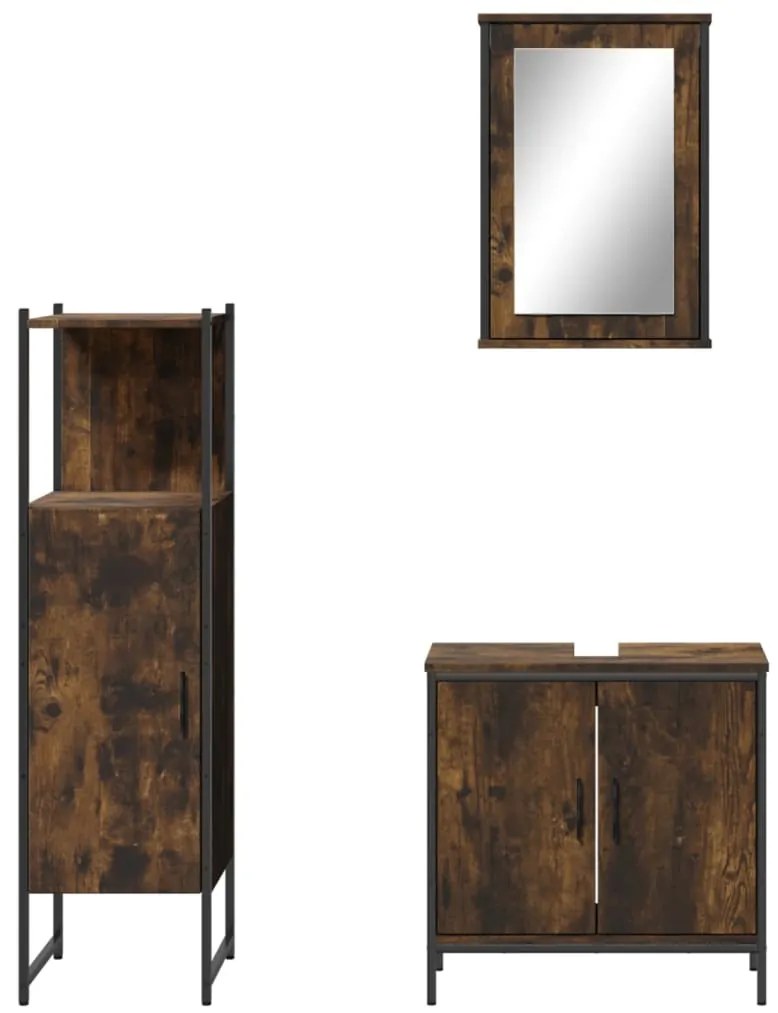 3 pcs conjunto de móveis WC madeira processada carvalho fumado