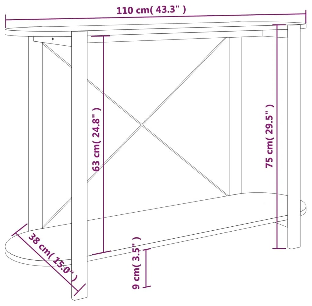 Mesa consola 110x38x75 cm derivados de madeira branco