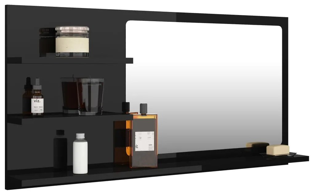 Espelho de casa de banho 90x10,5x45cm contrap. preto brilhante