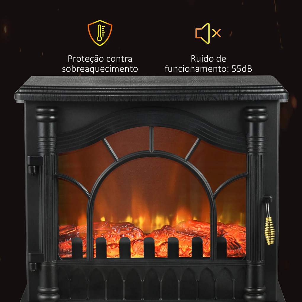 HOMCOM Lareira Elétrica 1000W/2000W 6820BTU/h Lareira Elétrica com Temperatura Ajustável Proteção contra Sobreaquecimento e Brilho Ajustável para Ambientes 15-30 m² 55x31x58 cm Preto