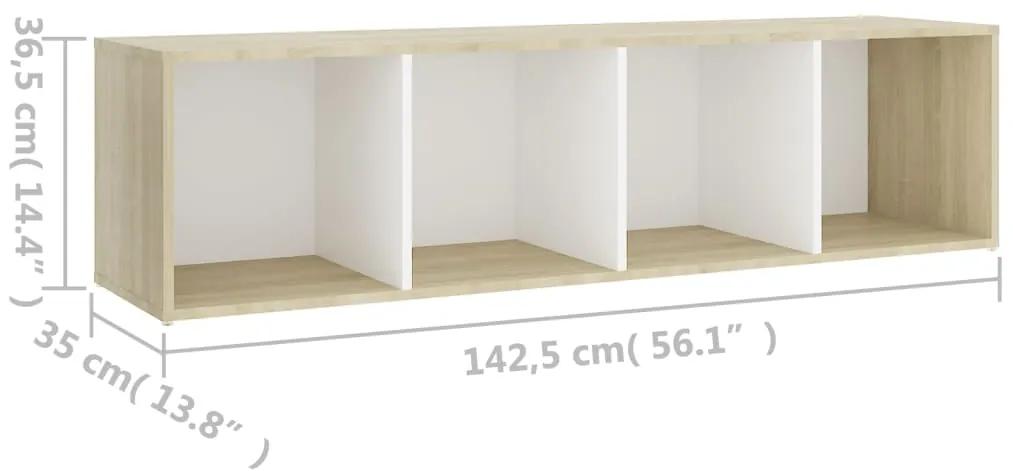 Móvel de TV 142,5x35x36,5 cm contraplacado branco e carvalho sonoma