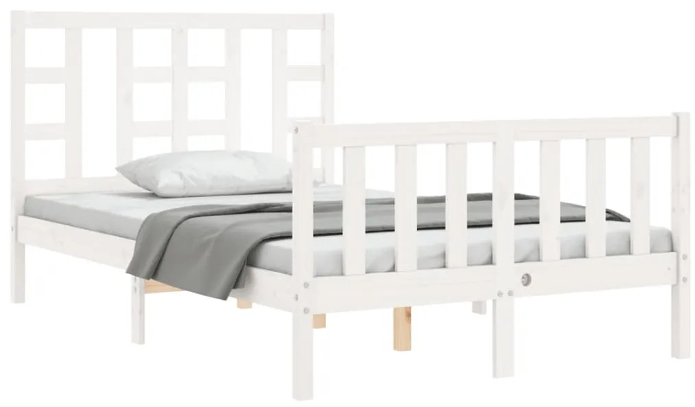 Estrutura de cama de casal c/ cabeceira madeira maciça branco