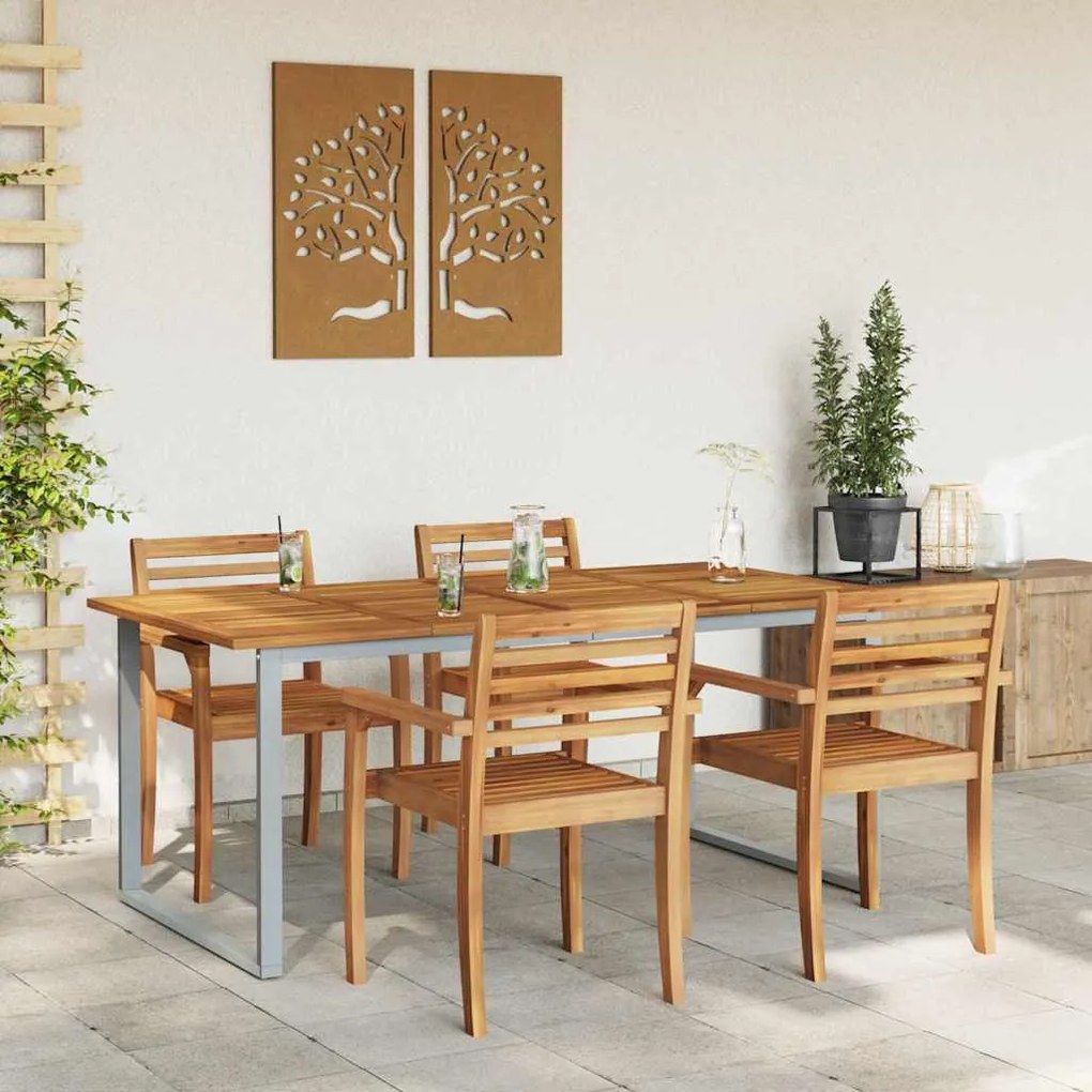 Mesa de Jantar Externa vidaXL Cinza 180x90x75 cm Aço e Madeira Sólida