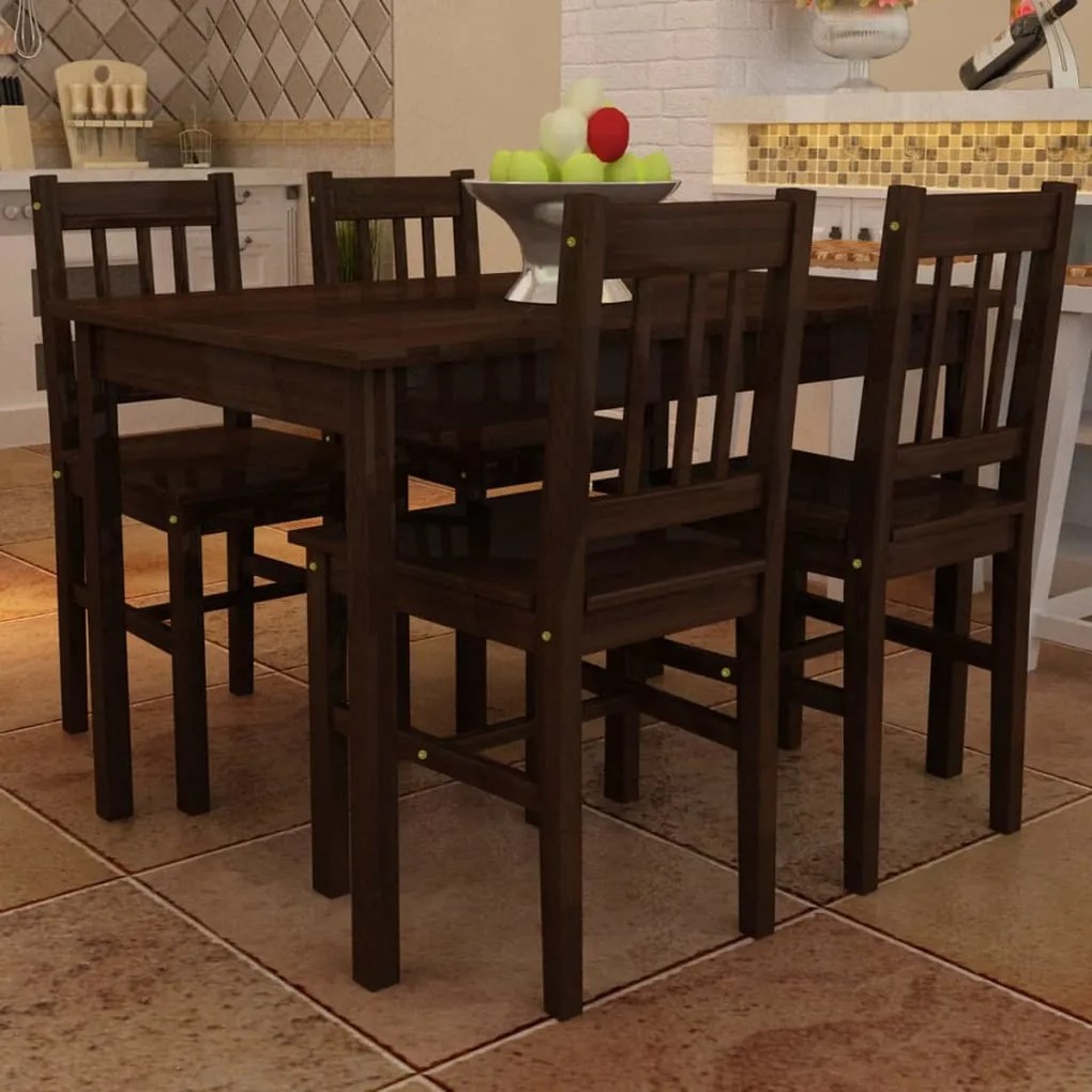 Conjunto de Jantar Leoni com 4 Cadeiras e 1 Mesa - Castanho Escuro - D