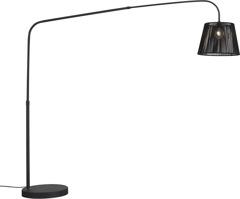 Candeeiro de pé para exterior Japandi preto com abajur de corda IP44 - Arc Jayla