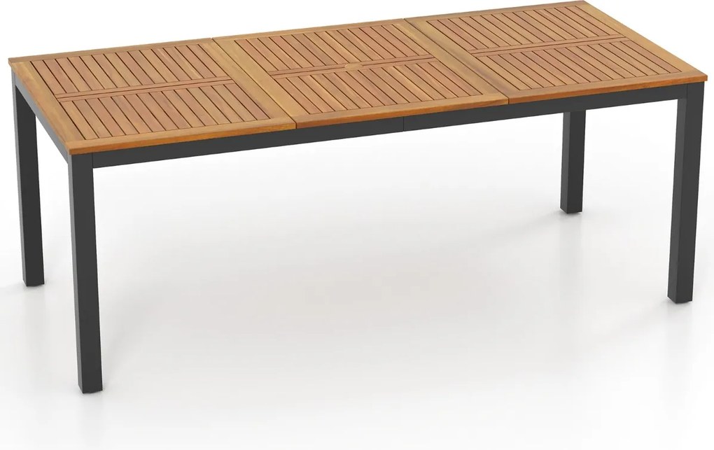 Mesa de jantar de Jardim para 8 pessoas de madeira de acácia 200 x 90 x 75 cm com furo para guarda-sol Pernas de metal Natural e preto