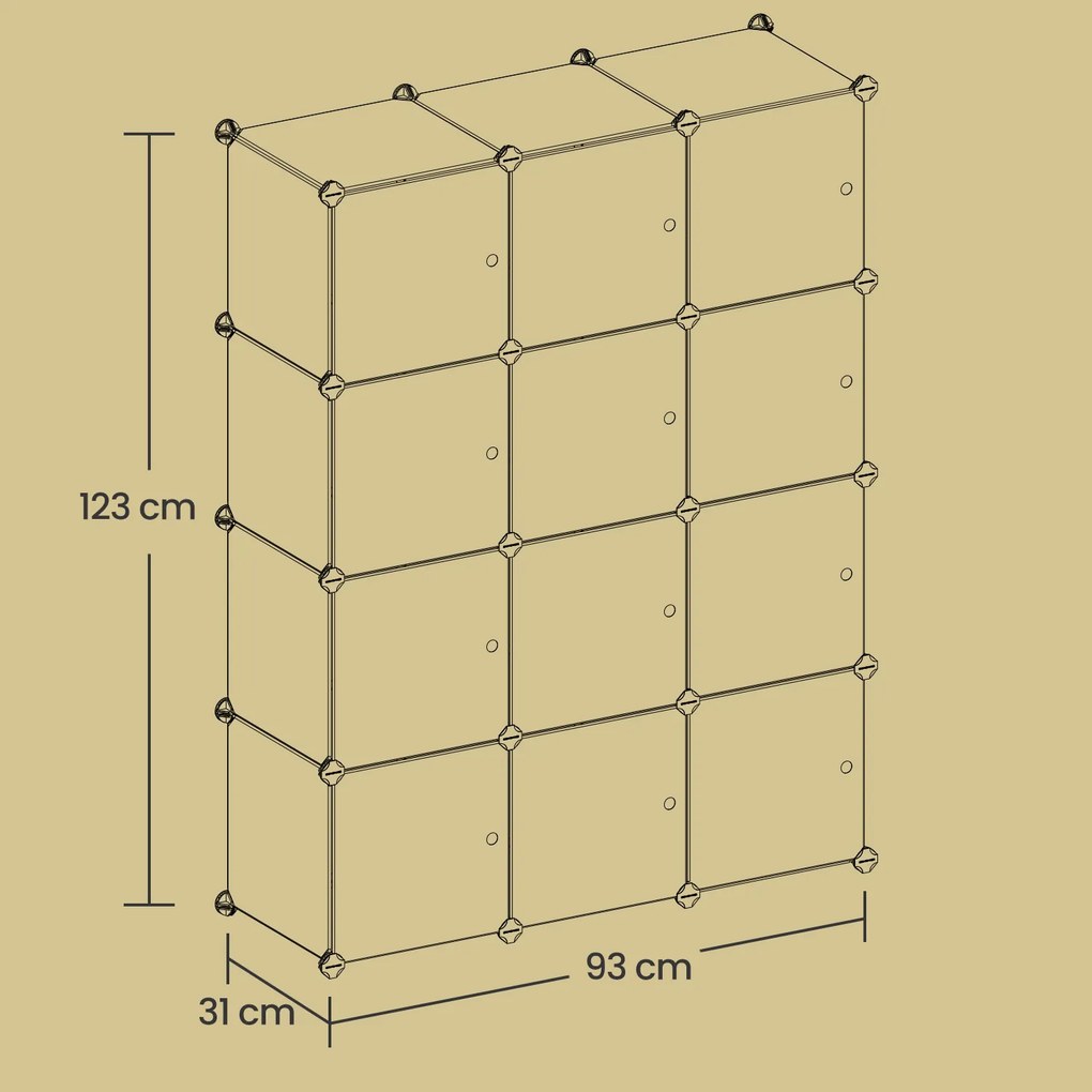 Armario de arrumação conjunto de 12 cubos 93 x 31 x 123 cm branco