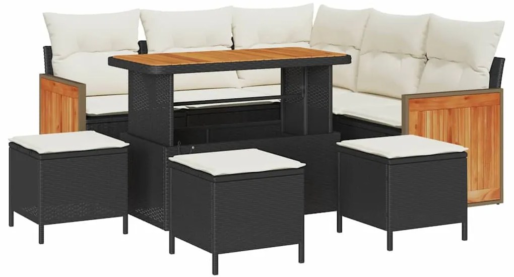 Conjunto de Sofá de Jardim vidaXL de 9 Peças com Almofadas Preto Vime