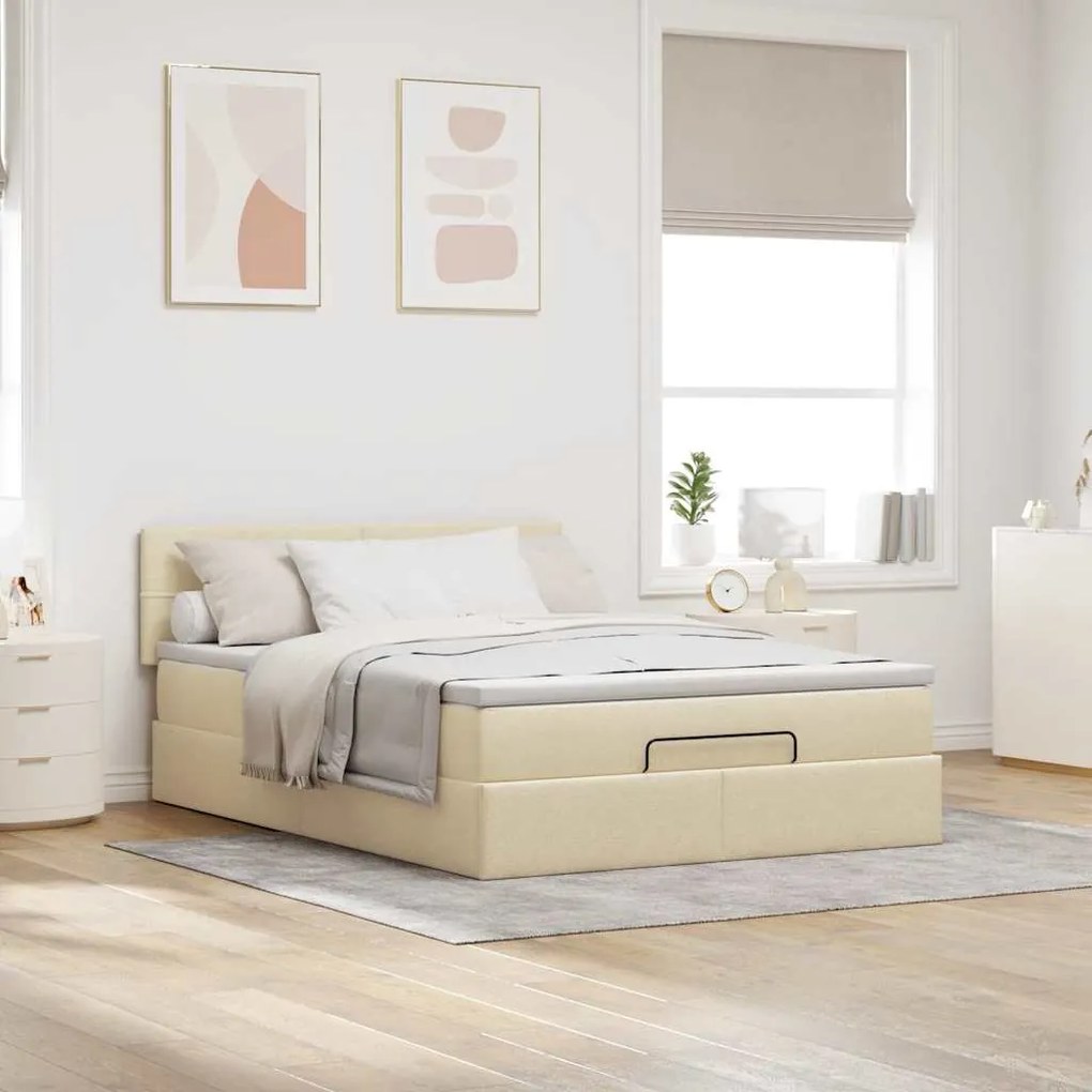 Cama otomana com colchão 140x200 cm tecido creme