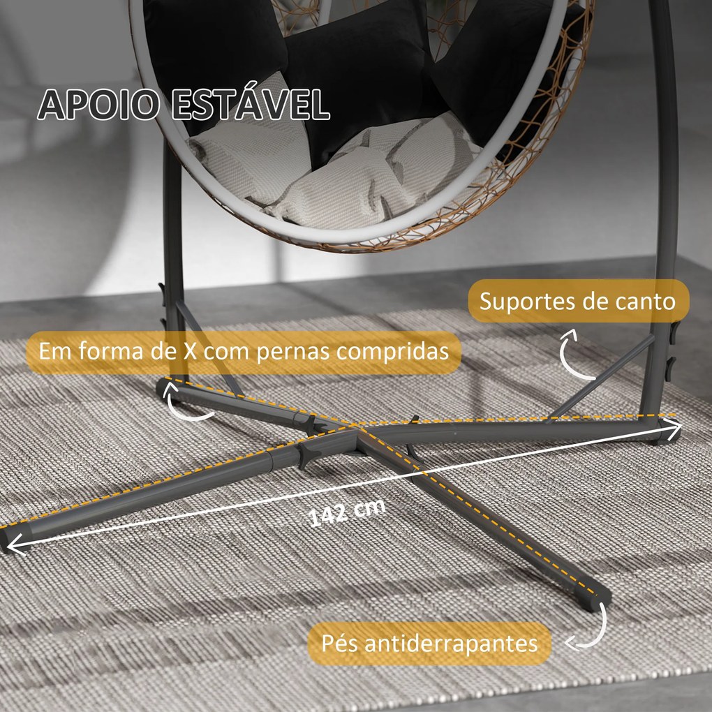 Suporte para Cadeira Suspensa com Estrutura de Aço e Suporte para Copos Suporte para Cadeira de Baloiço 105x105x215 cm Preto