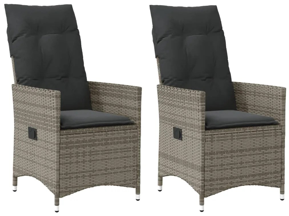 Cadeiras jardim reclináveis 2 pcs c/ almofadões vime PE cinza
