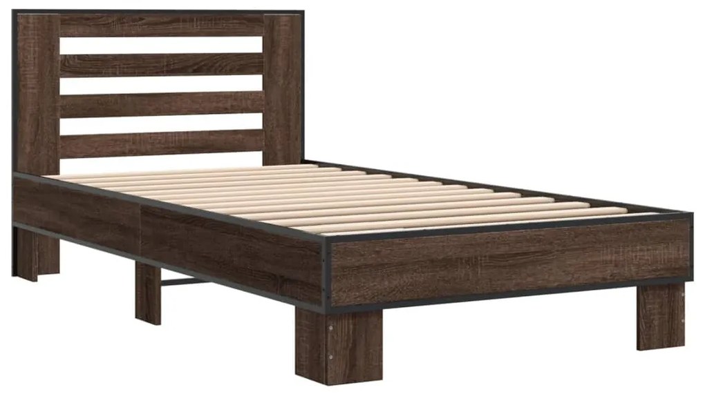Estrutura de cama derivados de madeira/metal carvalho castanho