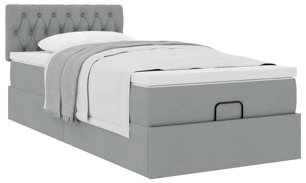 Cama otomana com colchão 100x200 cm tecido cinzento claro