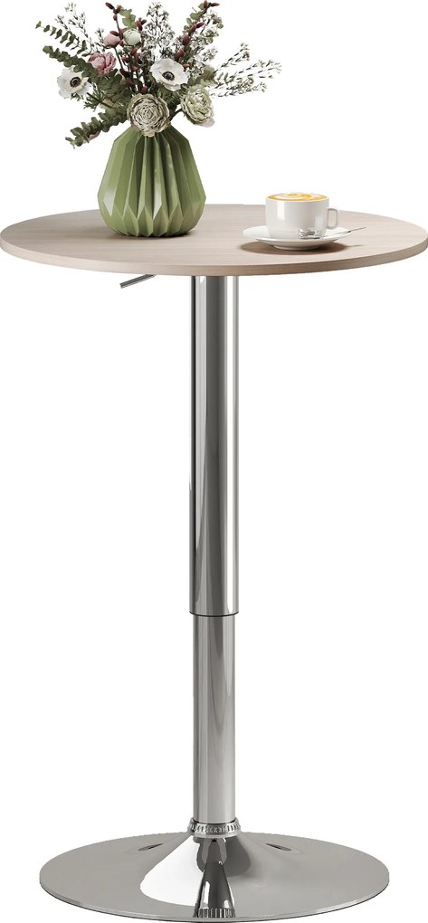 Mesa de Bar com Altura Ajustável Ø60x67-93 cm Giratória 360° com Base Redonda (BANCOS NÃO INCLUÍDOS) Mesa Alta Moderna para Cozinha Ø60x67-93 cm Madei